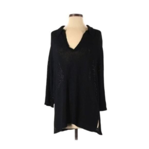 Margaret O'Leary Pullover Sweater Black Collar Viscose Knit Tunic size 2 - Picture 1 of 10